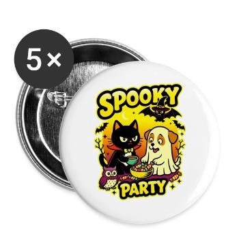 🎃 Gruselige Party – Halloween 2 Katzen-Hund-Eule - Buttons groß 56 mm (5er Pack) - Weiß - Vorne
