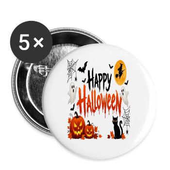 Halloween-Kürbisse & Geister - Buttons groß 56 mm (5er Pack) - Weiß - Vorne