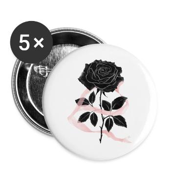 Schwarze Rose und rosa Band - Buttons groß 56 mm (5er Pack) - Weiß - Vorne
