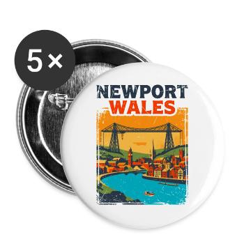 Retro Newport Wales City Skyline Sept - Buttons groß 56 mm (5er Pack) - Weiß - Vorne