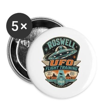 ROSWELL UFO FLIGHT TRAINING - Buttons groß 56 mm (5er Pack) - Weiß - Vorne