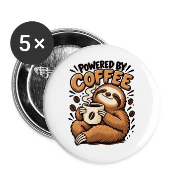 Powered by Coffee Faultier – Lustiges Kaffee Desig - Buttons groß 56 mm (5er Pack) - Weiß - Vorne