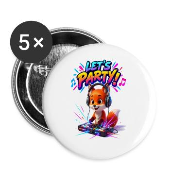 Fox DJ: Lasst uns feiern - Buttons groß 56 mm (5er Pack) - Weiß - Vorne