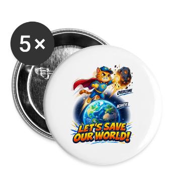 Superhelden-Kätzchen rettet die Erde - Buttons groß 56 mm (5er Pack) - Weiß - Vorne