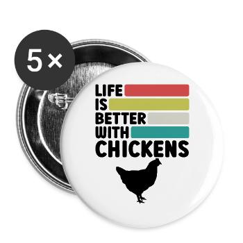 Huhn Spruch Retro-Style - Buttons groß 56 mm (5er Pack) - Weiß - Vorne