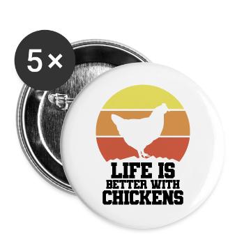 Huhn Retro Style Humor - Buttons groß 56 mm (5er Pack) - Weiß - Vorne
