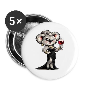 Koala-Dame im Abendkleid mit Rotwein - Buttons groß 56 mm (5er Pack) - Weiß - Vorne
