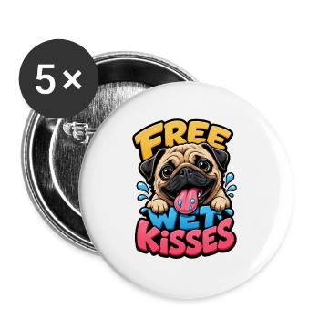 Mops - Buttons groß 56 mm (5er Pack) - Weiß - Vorne