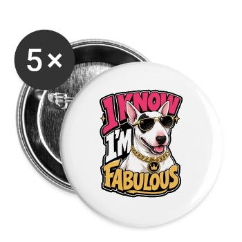 Bullterrier - Buttons groß 56 mm (5er Pack) - Weiß - Vorne