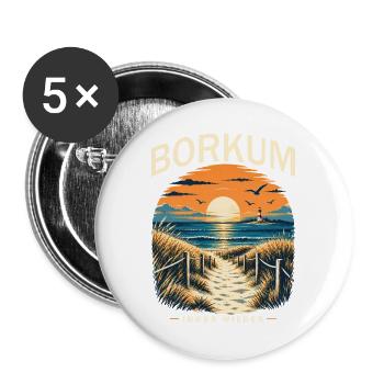 Borkum Nordsee Retro Leuchtturm Dünen Küstenmotiv - Buttons groß 56 mm (5er Pack) - Weiß - Vorne