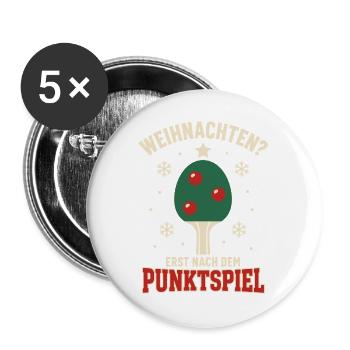 Tischtennis Weihnachten – Erst nach dem Punktspiel - Buttons groß 56 mm (5er Pack) - Weiß - Vorne