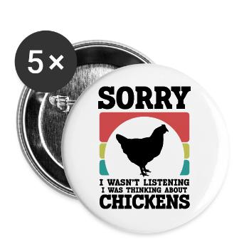 Huhn Spruch Retro-Style - Buttons groß 56 mm (5er Pack) - Weiß - Vorne