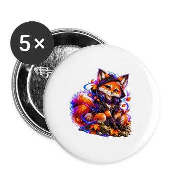 Neon-Fuchs – Gamer im Herbstmodus - Buttons groß 56 mm (5er Pack) - Weiß - Vorne