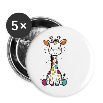 Süße Bunte Giraffe Kinder Baby Safari T-Shirt - Buttons groß 56 mm (5er Pack) - Weiß - Vorne