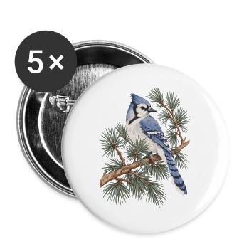 Blauer Eichelhäher auf Kiefernzweigen - Buttons groß 56 mm (5er Pack) - Weiß - Vorne