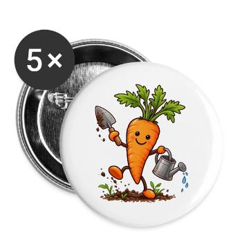 Fröhliche Karotte beim Gärtnern  - Buttons groß 56 mm (5er Pack) - Weiß - Vorne