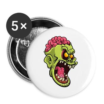Wütender Gehirn-Zombiekopf - Buttons groß 56 mm (5er Pack) - Weiß - Vorne