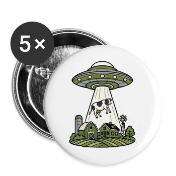 UFO Entführung Kuh Bauernhof Retro Sci-Fi Shirt - Buttons groß 56 mm (5er Pack) - Weiß - Vorne