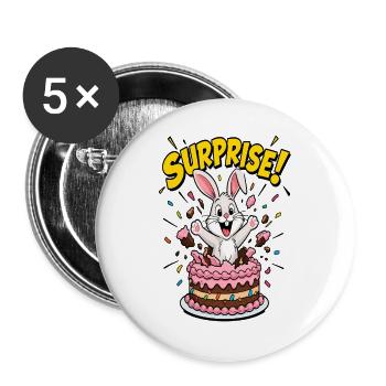 Überraschungs-Kaninchen-Geburtstagskuchen - Buttons groß 56 mm (5er Pack) - Weiß - Vorne