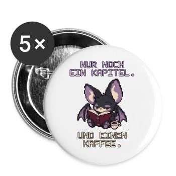 Lesende Fledermaus mit Kaffee Pixel Art - Buttons groß 56 mm (5er Pack) - Weiß - Vorne
