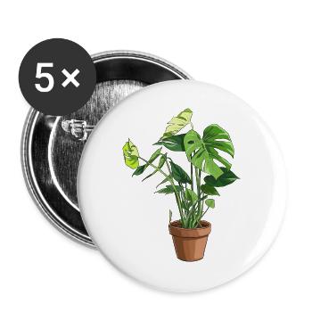 Monstera im Topf – Dschungelblätter - Buttons groß 56 mm (5er Pack) - Weiß - Vorne