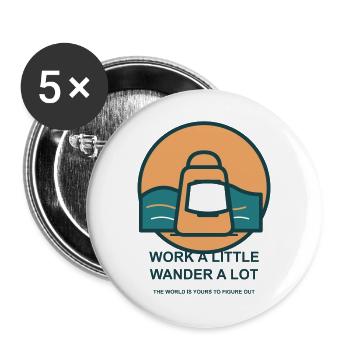 Weniger Arbeit, Mehr Reisen - Buttons groß 56 mm (5er Pack) - Weiß - Vorne
