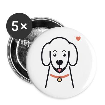 Süßer Hund mit rotem Halsband und Herz - Buttons groß 56 mm (5er Pack) - Weiß - Vorne