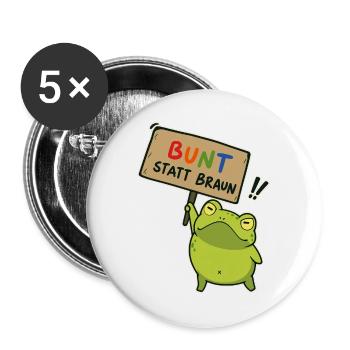 Bunter Demo-Frosch - Buttons groß 56 mm (5er Pack) - Weiß - Vorne