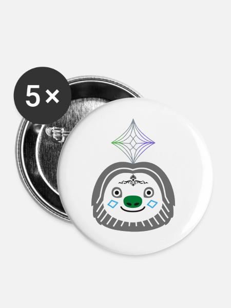 Faultier-Look - Buttons groß 56 mm (5er Pack) - Weiß