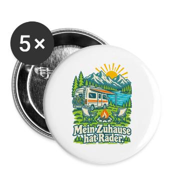 Mein Zuhause hat Räder Wohnmobil - Buttons groß 56 mm (5er Pack) - Weiß - Vorne