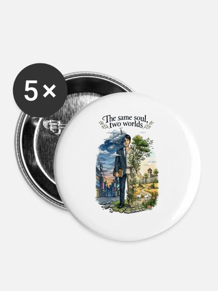 Zwei Seelen, eine Welt - Buttons groß 56 mm (5er Pack) - Weiß