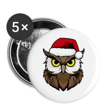 Eulen Weihnachten / Weihnachtsmann Vogel - Buttons groß 56 mm (5er Pack) - Weiß - Vorne