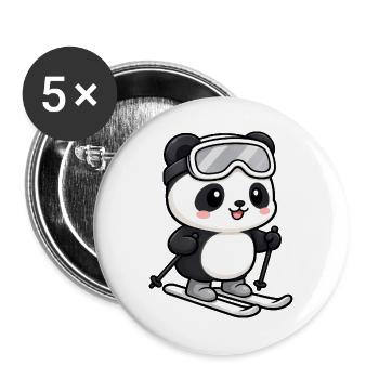 Süßer Panda Kawaii Skifahrer Cartoon - Buttons groß 56 mm (5er Pack) - Weiß - Vorne