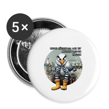 Böse Möwen - Leute schubsen - Buttons groß 56 mm (5er Pack) - Weiß - Vorne
