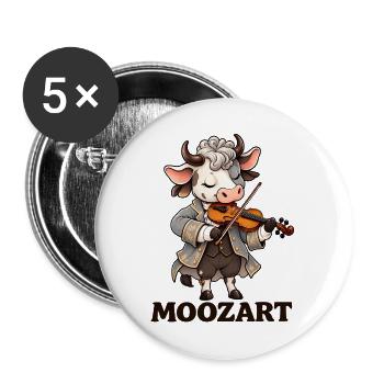 Cute Cow Mozart Wortspiel Klassische Musik Geiger Kunst - Buttons groß 56 mm (5er Pack) - Weiß - Vorne