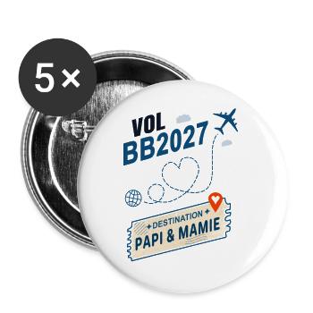 Flug BB2027 Ziel Opa und Großmutter - Buttons groß 56 mm (5er Pack) - Weiß - Vorne