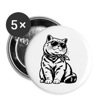 American Shorthair Katze – Cooler Biker Style - Buttons groß 56 mm (5er Pack) - Weiß - Vorne