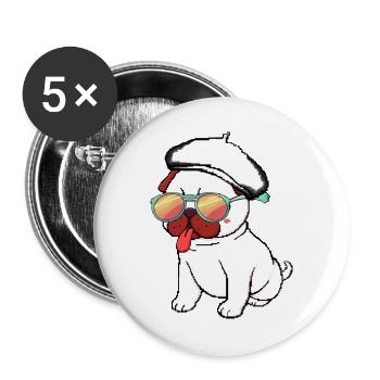 Dummer Zungen-Mops - Buttons groß 56 mm (5er Pack) - Weiß - Vorne