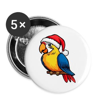Vogel Weihnachten / Weihnachtsmann Papagei - Buttons groß 56 mm (5er Pack) - Weiß - Vorne