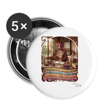 Heuschrecke JOGUE Heilpraktikerin in 4 Sprachen - Buttons groß 56 mm (5er Pack) - Weiß - Vorne