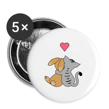 Cat Bunny Love Gift - Buttons large 2.2''/56 mm (5-pack) - white - Front