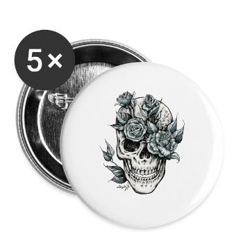 Skull and Crossbones Skull avec des fleurs idée cadeau - Lot de 5 grands badges (56 mm) - blanc - Devant