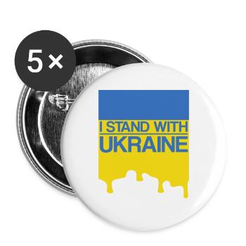 Ich stehe an der Seite der Ukraine mit der Unterstützung der Ukraine Ukrain - Buttons groß 56 mm (5er Pack) - Weiß - Vorne