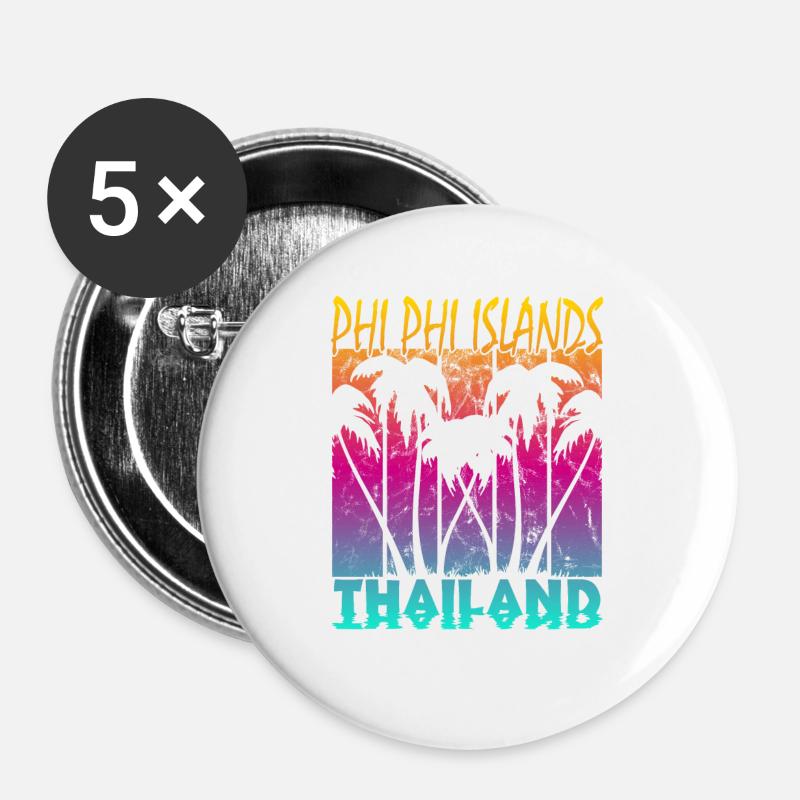 Vintage Phi Phi Islands Thailand - Buttons large 2.2''/56 mm (5-pack) - white