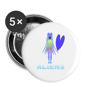 Ich liebe Aliens - Buttons groß 56 mm (5er Pack) - Weiß - Vorne