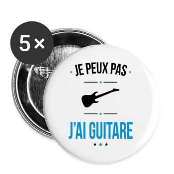 Je peux pas j'ai guitare - Cadeau humour - Lot de 5 grands badges (56 mm) - blanc - Devant