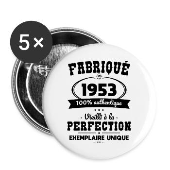Anniversaire 70 ans - Fabriqué en 1953 - Lot de 5 grands badges (56 mm) - blanc - Devant
