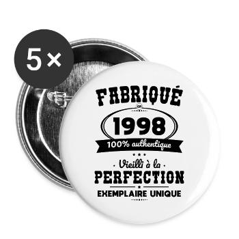 Anniversaire 25 ans - Fabriqué en 1998 - Lot de 5 grands badges (56 mm) - blanc - Devant