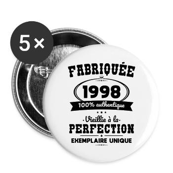 Anniversaire 25 ans - Fabriquée en 1998 - Lot de 5 grands badges (56 mm) - blanc - Devant