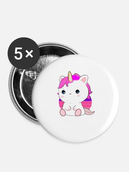 Niedliche Einhorn-Katze - Buttons groß 56 mm (5er Pack) - Weiß